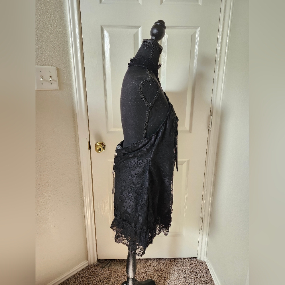 Widow Black Lace Up Choker Floral Lace Slip Mini Dress Open Back - Goth XXL - Picture 8 of 12